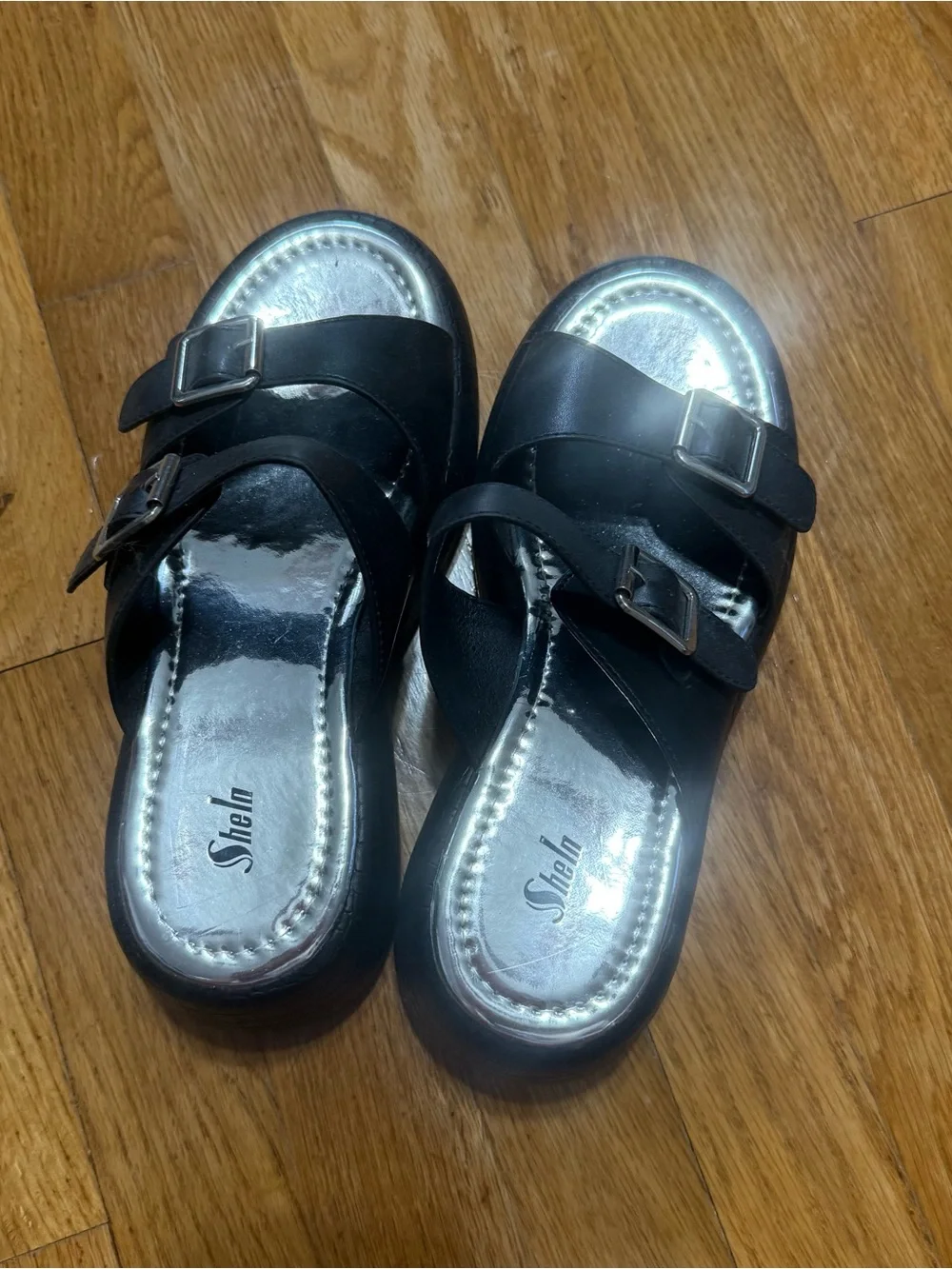 Black platform slide in / slip on sandals heels (size 6)